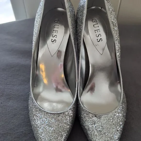 Guess Silver Metallic Glitter Pointed Toe High Heel Stilettos Women's shoe 8 - Picture 9 of 10